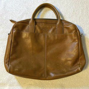 Fossil Brown Pebbled Leather Briefcase Messenger Bag Padded Laptop Bag